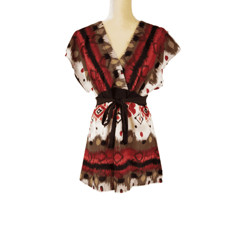 Wrapper women's multi color blouse size L